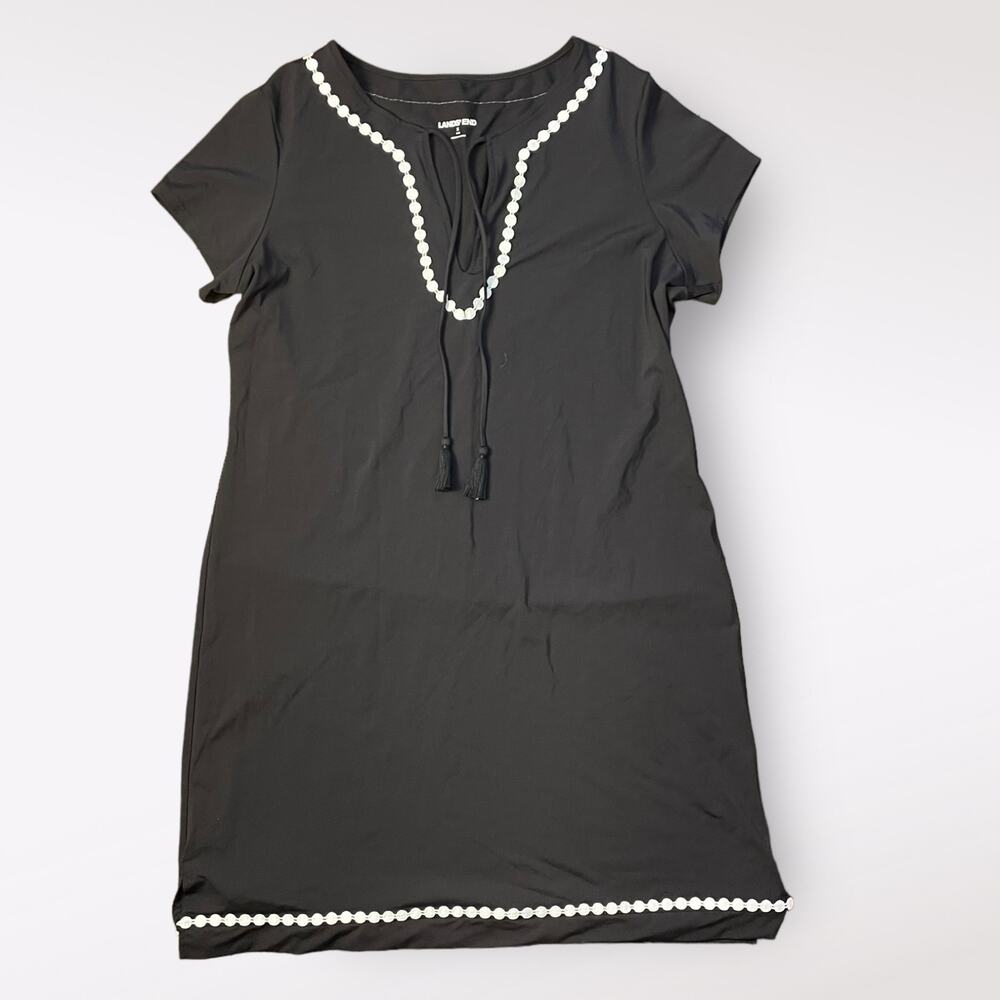Lands End Black Nylon Shift Dress Swim Cover up Size S